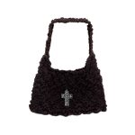 Handmade Brown Knit Bag with Cross Closure | bulk buys