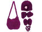 Hand Knit Magenta Purse with Beanie, Booties and Mittens | bulk buys