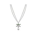Double Strand Rhinestone Skull & Crossbones Necklace | bulk buys
