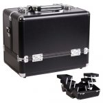 Sunrise All Black 3-Tiers Accordion Trays Professional Travel Makeup Cosmetic Bag Case Organizer