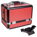 Sunrise Red 3-Tiers Accordion Trays Professional Travel Makeup Cosmetic Bag Case Organizer